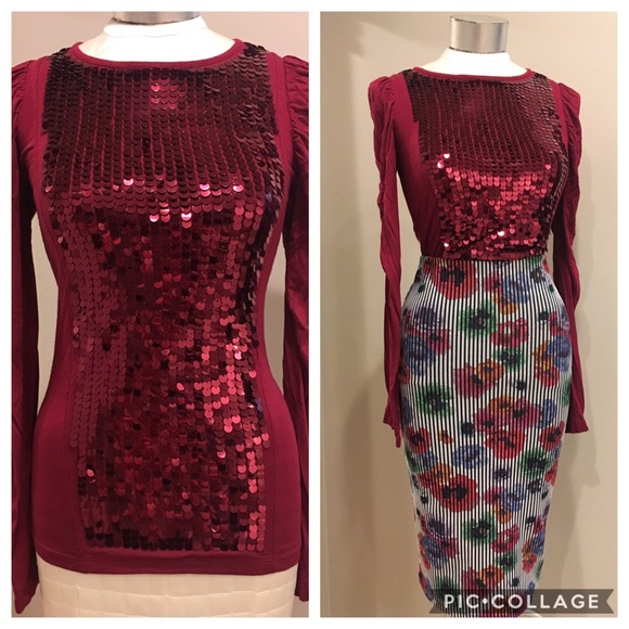 Atmosphere Tops - 🇬🇧 Glittering wine red sparkle disco ball sequin top UK XS / S